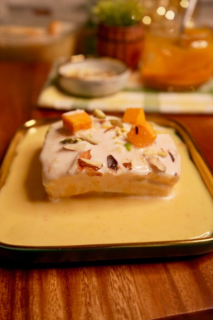 Arabic Mango Bread Custard Pudding - Meghna Food Magic
