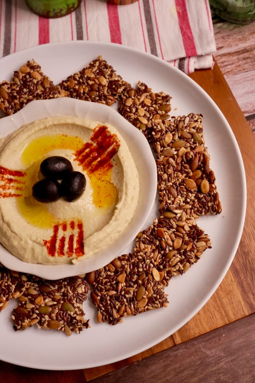 Seeds Crackers with Creamy Hummus (No sugar, butter & maida)