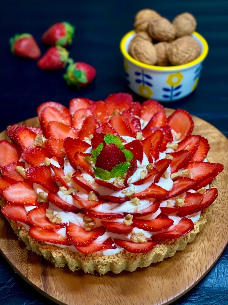 No Bake Strawberry Walnut Tart - Meghna Food Magic