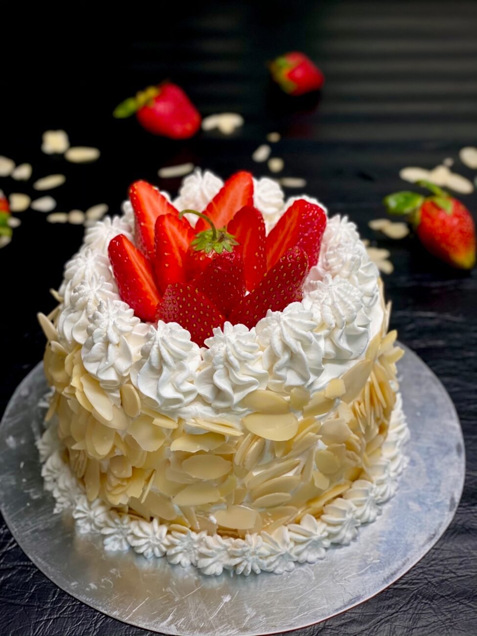 Strawberry Almond Flakes Cake