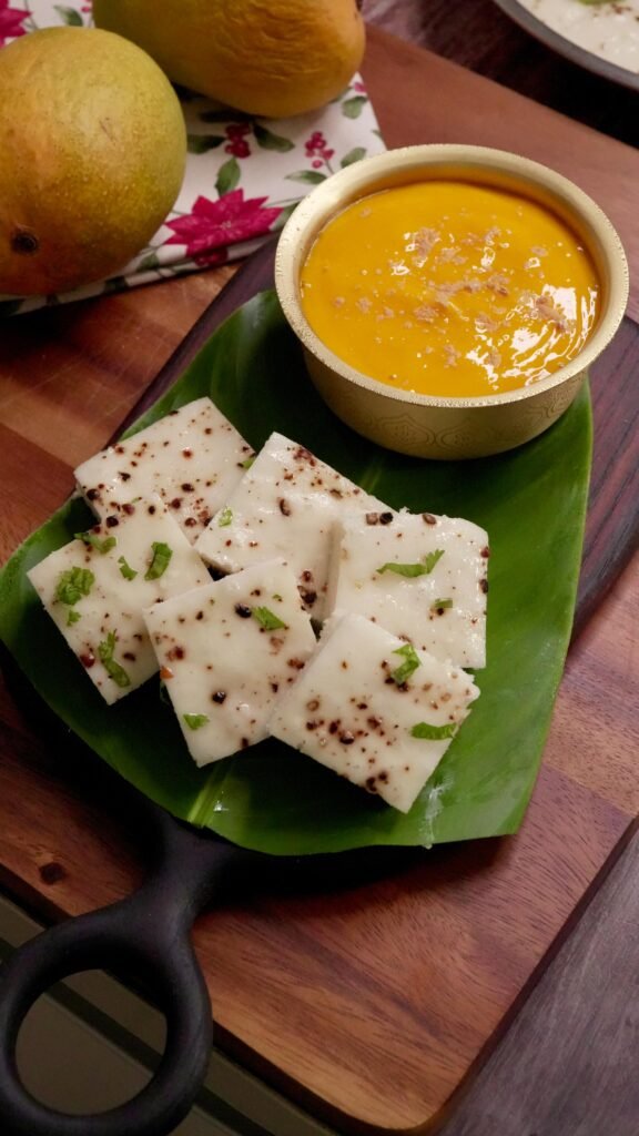 Gujarati White Dhokla (Idada) And Aam Ras - Meghna Food Magic