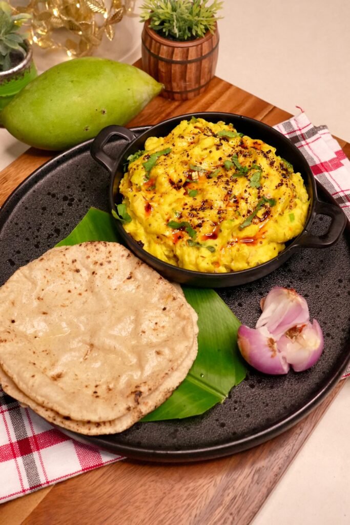 Pithla Roti My Signature Dish Raw Mango Pithla With Garlic Chutney Tadka With Jowar ...