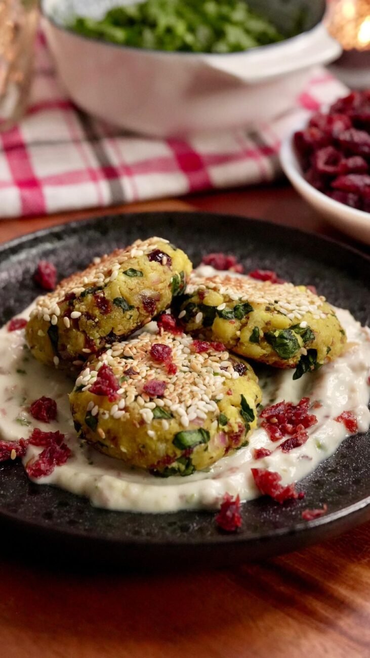 MOONG DAL CRANBERRY TIKKI WITH THECHA RAITA