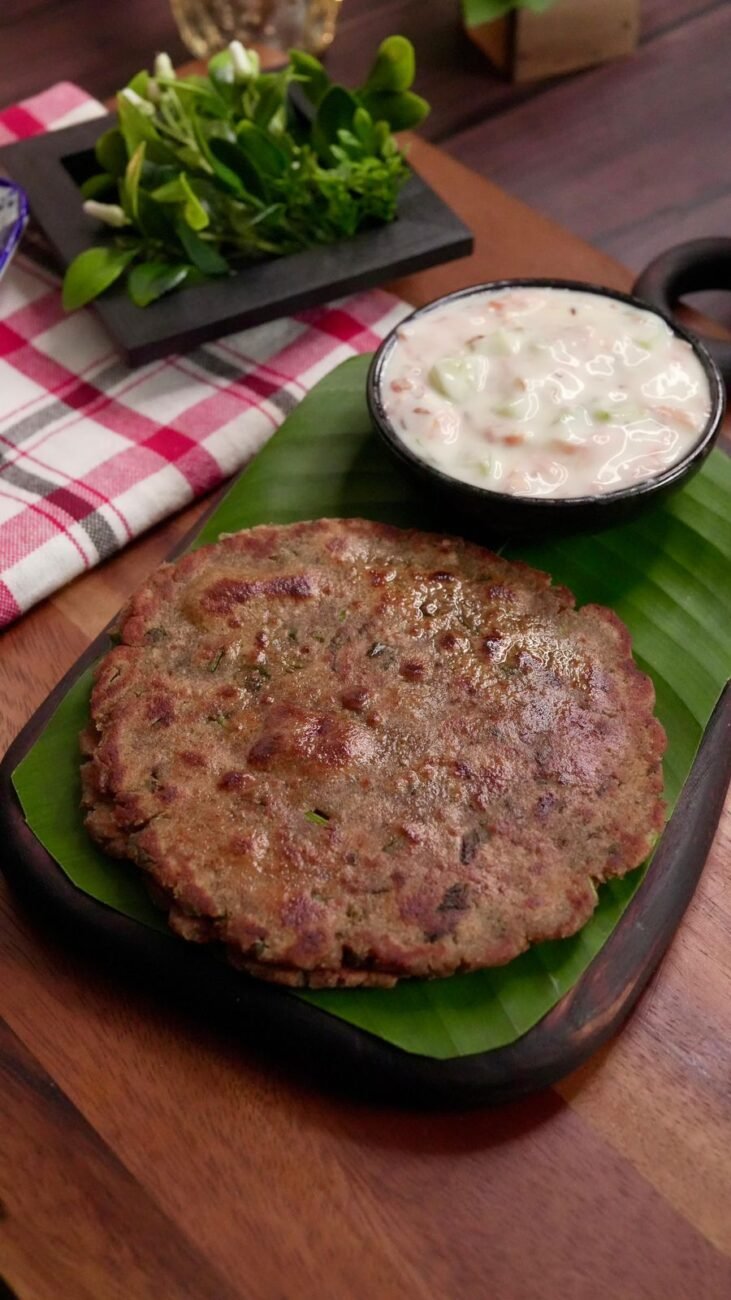 Singada Atta Sweet Potato Paratha with Tadka Raita
