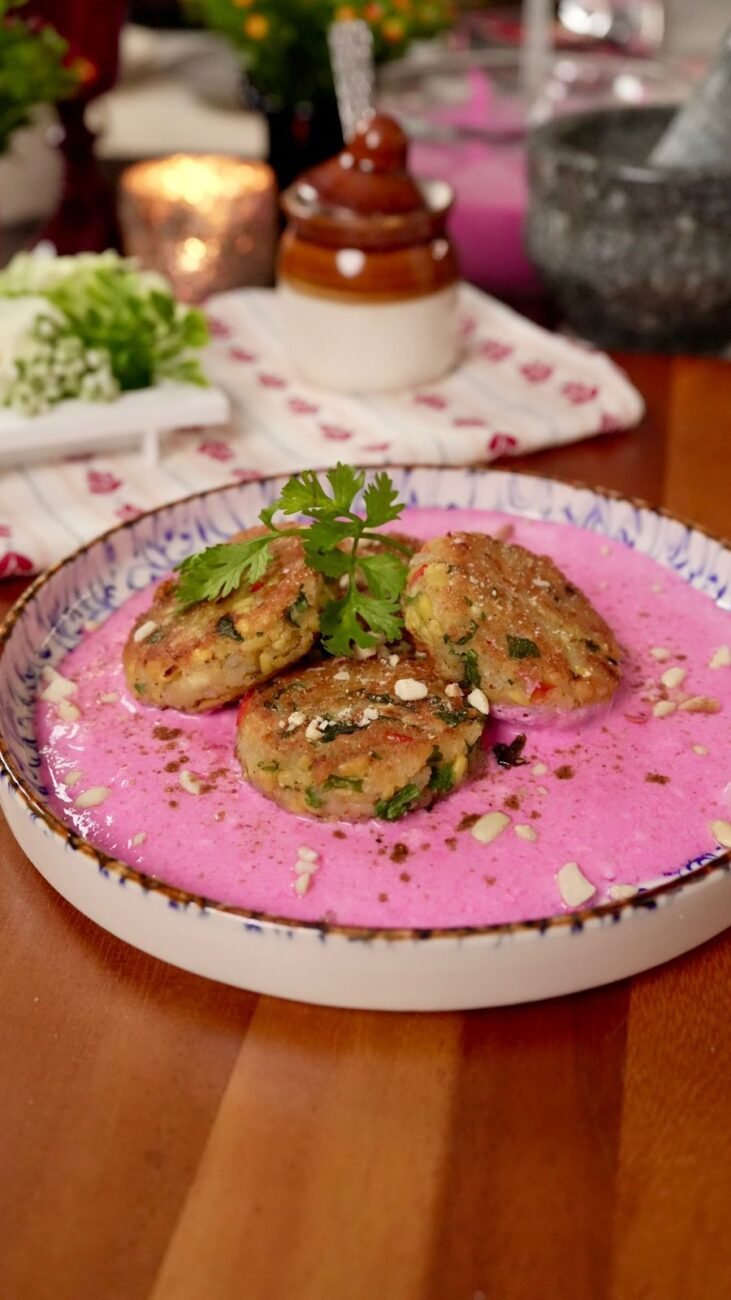 Moong Dal Tikki With Beetroot Raita