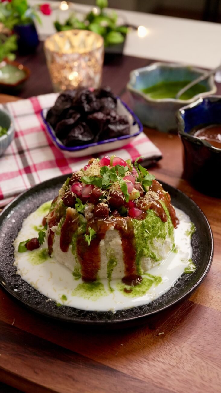 HIGH PROTEIN MOONG DAL KATORI CHAAT WITH PRUNES CHUTNEY