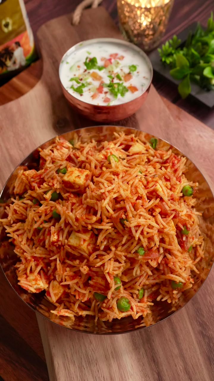 Paneer Jollof Rice with Kachumbar Raita